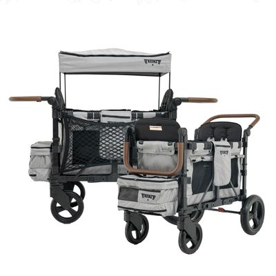 Keenz XC EVO - Luxury 2 Passenger Stroller Wagon for Kids | Foldable 2 Passenger Quad Seater with Adjustable Canopy | Gray