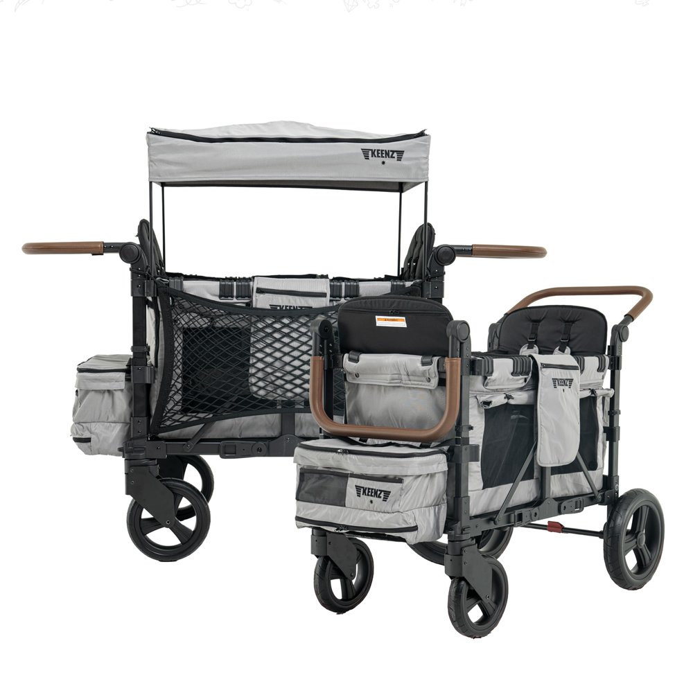 Keenz XC EVO - Luxury 2 Passenger Stroller Wagon for Kids | Foldable 2 Passenger Quad Seater with Adjustable Canopy | Gray