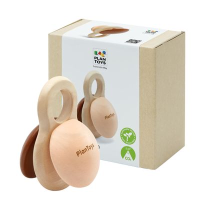 PlanToys Shake N Clap Baby Rattle Toy | Montessori Wooden Infant Sensory Toy for Newborns | Natural Grasping & Teething Alternative | Non-Toxic, Eco-Friendly Baby Developmental Toy