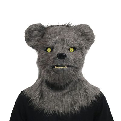 Yesness Realistic Furry Halloween Horror Mask Plush Bear Costume with Moving Jaw, Mouth Moveable Bear Head Mask for Halloween Party Cosplay Costume, Grey (Grey)