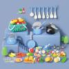 130Pcs Kitchen Playset, Toddler Pretend Cooking Play Pots, Pans, Utensils Cookware, Daily Food Fruit Veges, Shopping Storage Basket, Dessert, Prop Money, Learning Gift for Child (Blue) view 3