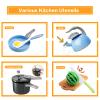 130Pcs Kitchen Playset, Toddler Pretend Cooking Play Pots, Pans, Utensils Cookware, Daily Food Fruit Veges, Shopping Storage Basket, Dessert, Prop Money, Learning Gift for Child (Blue) view 4