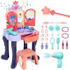 Eohemeral Magic Sensor Toddler Vanity Set with Automatic Opening Mirror, Kids Makeup Table with Induction Light & Music, Real Sound Hair Dryer, Fairy Wand & Accessories, Toy for Girls Age 3 4 5 view 1
