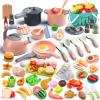 130Pcs Kitchen Playset, Toddler Pretend Cooking Play Pots, Pans, Utensils Cookware, Daily Food Fruit Veges, Shopping Storage Basket, Dessert, Prop Money, Learning Gift for Child (Pink) view 1