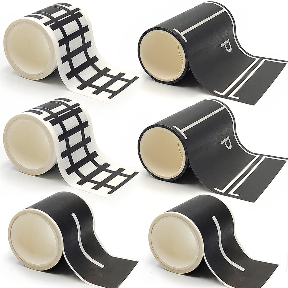 Road Tape for Toy Cars Trains Play 6-Pack Black Car Track Parking Tape