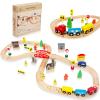 WoodenEdu 60Pcs Train Set for Toddlers, Bridge & Double-Side Wooden Train Set Tracks, Fits Brio, Thomas, Melissa and Doug, Kids Gift Toys for 3 4 5 Years Old Boys Girls view 1
