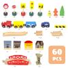 WoodenEdu 60Pcs Train Set for Toddlers, Bridge & Double-Side Wooden Train Set Tracks, Fits Brio, Thomas, Melissa and Doug, Kids Gift Toys for 3 4 5 Years Old Boys Girls view 2
