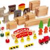 WoodenEdu 60Pcs Train Set for Toddlers, Bridge & Double-Side Wooden Train Set Tracks, Fits Brio, Thomas, Melissa and Doug, Kids Gift Toys for 3 4 5 Years Old Boys Girls view 3