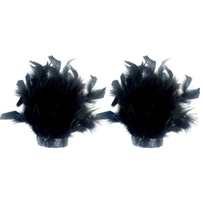 1 Pair Natural Turkey Feather Slap Bracelet Plume Wristband Headdress Toy Fluffy Costumes Accessories for Party Halloween Cosplay Dress Skirt Clothes Decorations (Black)