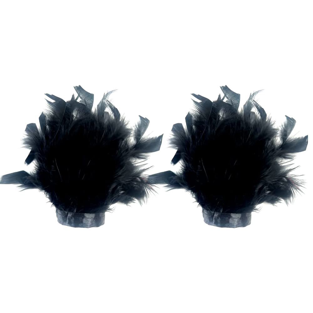 1 Pair Natural Turkey Feather Slap Bracelet Plume Wristband Headdress Toy Fluffy Costumes Accessories for Party Halloween Cosplay Dress Skirt Clothes Decorations (Black)