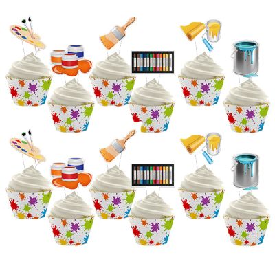 48 Pieces Art Paint Cupcake Toppers for Party Cake Decoration - Painting Theme Birthday and Baby Shower Decorations