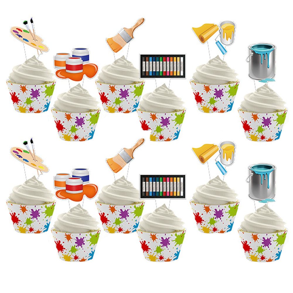48 Pieces Art Paint Cupcake Toppers for Party Cake Decoration - Painting Theme Birthday and Baby Shower Decorations