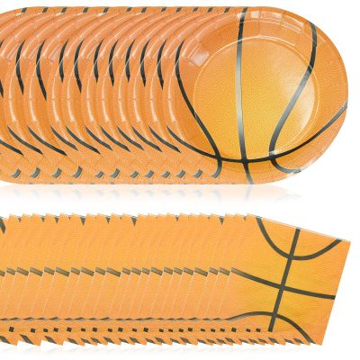 120 Pcs Basketball Party Supplies - 60 Pcs 7 Inch Basketball Plates 60 Pcs Basketball Napkins - Disposable Dessert Plates and Napkins Set for Kids Boys Birthday Basketball Theme Party Decorations