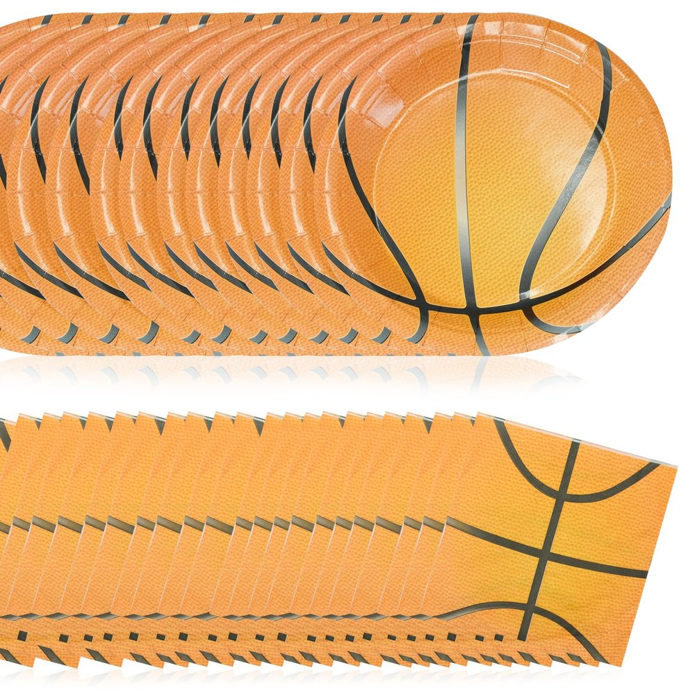 120 Pcs Basketball Party Supplies - 60 Pcs 7 Inch Basketball Plates 60 Pcs Basketball Napkins - Disposable Dessert Plates and Napkins Set for Kids Boys Birthday Basketball Theme Party Decorations