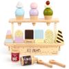 Pillowhale Wooden Ice Cream Play Set for Kids  24 PCS Pretend Ice Cream Toy Counter with Cones, Popsicles, Toppings, Sauces & Spoons  Wooden Play Food Toys, Role Kitchen Accessories for Toddlers 3-5 view 1