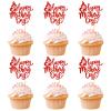 24Pcs Glitter Red Happy Mother's Day Cupcake Toppers Butterfly Mother Birthday Cupcake Picks for Mom Grandmother Appreciation Party Decorations Happy Mother's Day Women Birthday Cake Decorations view 1