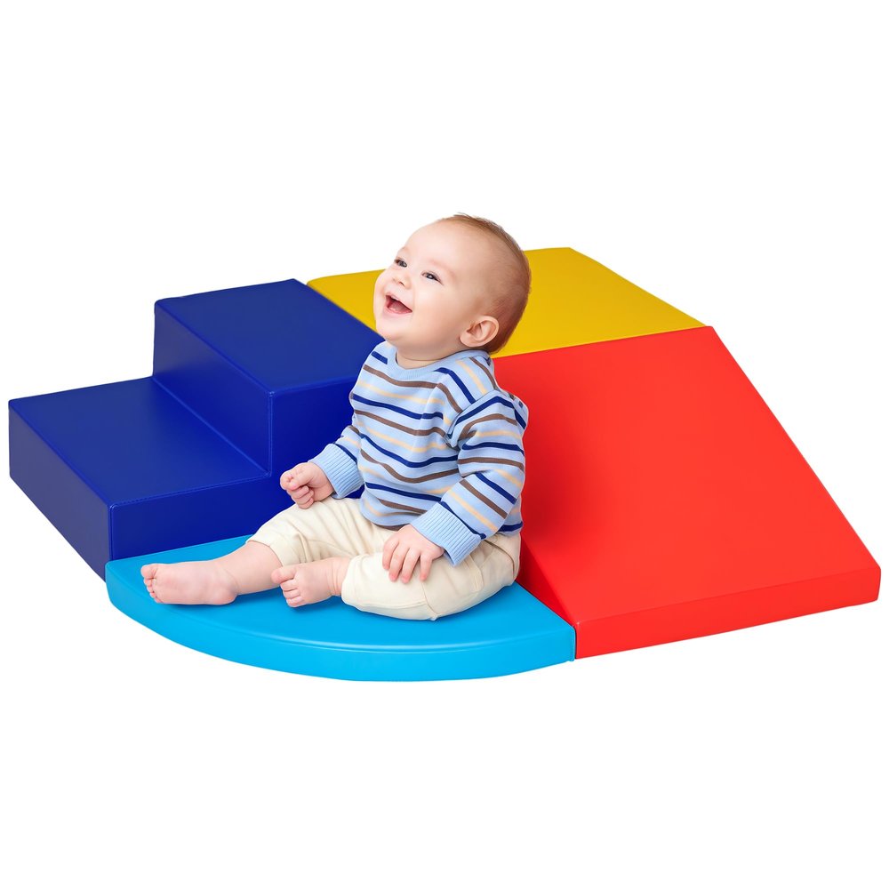 Qaba Foam Play Set for Toddlers and Children, Easy-to-Clean 4 Piece Soft Indoor Climber & Safe Kids Climbing Set for Crawling or Sliding, Multicolor