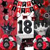 18th Birthday Decorations for Boys Girls Red Black, Happy 18th Birthday Decorations with Happy 18th Birthday Banner 18 Balloon Numbers Crown, 18 Years Old Bday Party Supplies for Her Him view 1