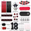 18th Birthday Decorations for Boys Girls Red Black, Happy 18th Birthday Decorations with Happy 18th Birthday Banner 18 Balloon Numbers Crown, 18 Years Old Bday Party Supplies for Her Him view 3