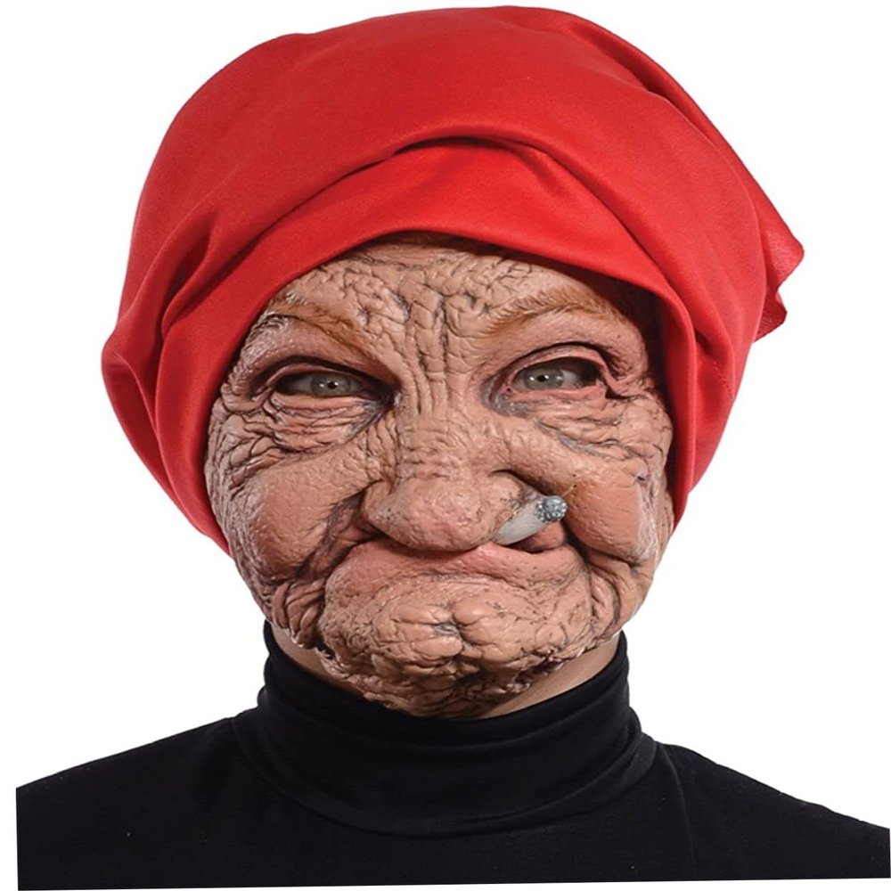 Ckuakiwu Halloween Latex Mask With Head Scarf, Cosplay Horrible Head Full Face Latex Helmet, Creepy Costume Prop - Funny Mask Cosplay Props Creepy Monster Masks