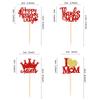 Ercadio 24Pcs Glitter Red Happy Mothers Day Cupcake Toppers I Love Mom Cupcake Picks Thanks Mom Food Picks for Mother Appreciation Birthday Cupcake Decorations Mother's Day Party Supplies view 2