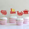 Ercadio 24Pcs Glitter Red Happy Mothers Day Cupcake Toppers I Love Mom Cupcake Picks Thanks Mom Food Picks for Mother Appreciation Birthday Cupcake Decorations Mother's Day Party Supplies view 3