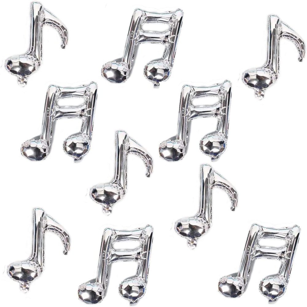 10 PCS Musical Note Aluminum Foil Balloons Guitar Silver Happy Birthday Balloons Banner Music Party Decorations for Themed Party, Birthday, Home Outdoor Celebrations