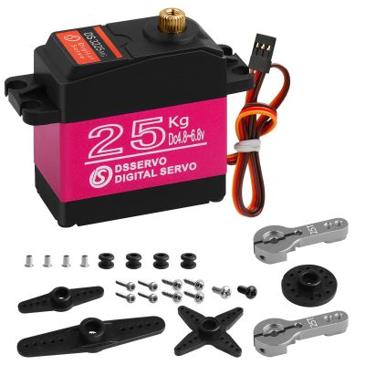25KG High Torque RC Servo Digital Servo Full Metal Gear Waterproof with 2 25T Servo Horn Compatible with 1/61/8, 1/10, 1/12 RC Car Crawler Robot Control Angle 180