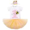 Baby Girls Bumble Bee My 1st Birthday Outfit Romper Tulle Tutu Skirt Set with Bowknot Headband Honey Bee for Cake Smash Dress Photo Shoot Yellow Bee 9-12 Months view 1
