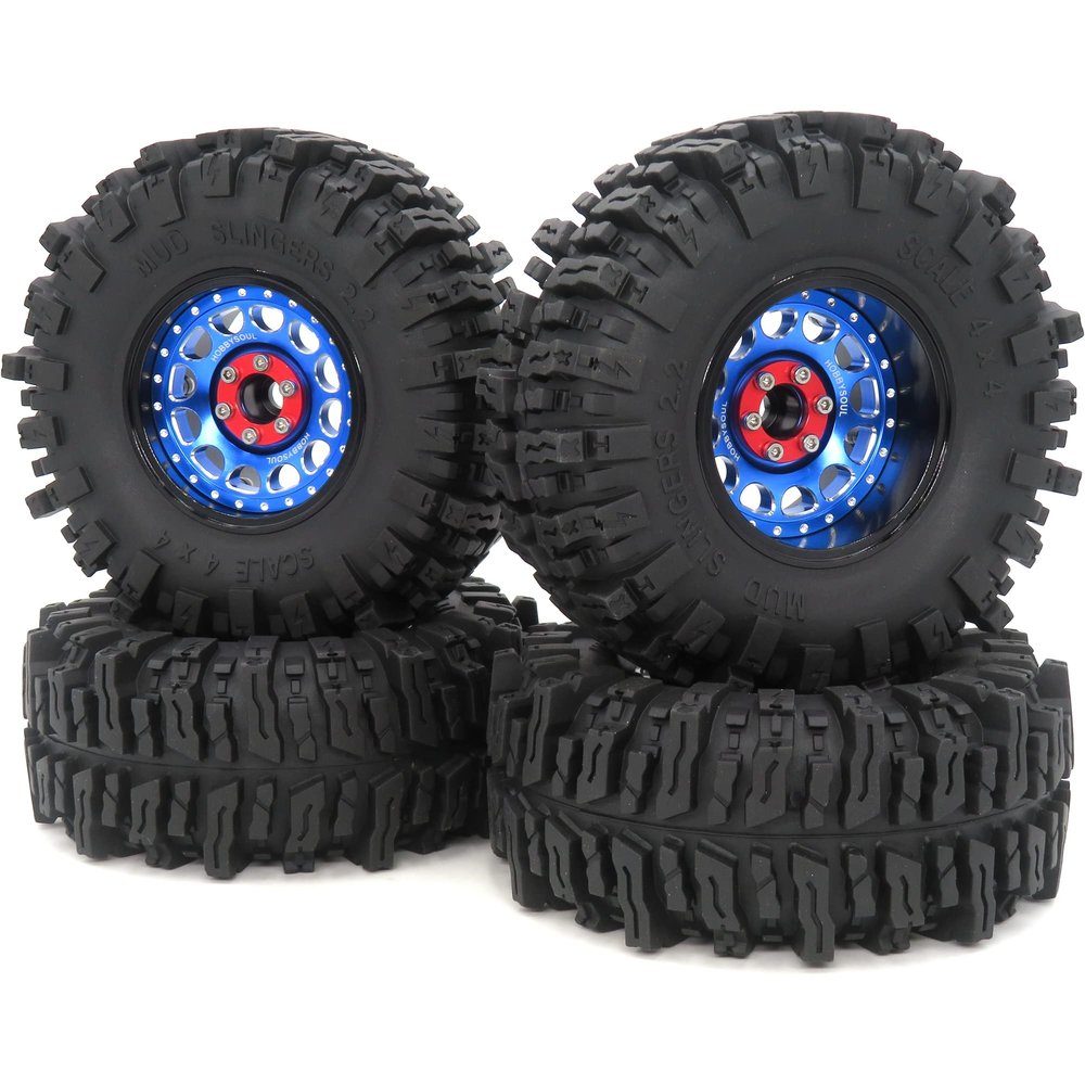 HOBBYSOUL 2.2'' Mud Slingers Tires 124mm & 2.2 Beadlock Wheels Adjustable 4 Offset Rims for 1/10 RC Crawler Trail TRX4 SCX10 Gen8 Capra Wraith, HS701206