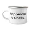 Brilliant Chess Gifts, Happiness is Chess, Epic Birthday 12oz Camper Mug From Friends, Chess set, Chess board, Chess pieces, Chess game view 1
