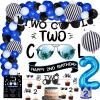 109 PCs Two Cool Birthday Party Decorations, Hombae Blue and Black 2nd Birthday Decorations For Boys Backdrop Balloon Garland Arch Banner Cake Cupcake Topper Crown Poster Blue Black view 1