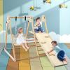 OLAKIDS Indoor Jungle Gym 4 in 1 Foldable Toddler Wooden Montessori Baby Climbing Toys with Swing Slide Ramp Ladder for Kids Playground Climb Activity Play Structure view 2