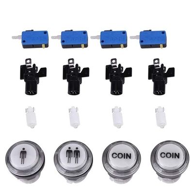 LED Start Push Button Kit 1p 2p Start Buttons + Coin Buttons DIY Console Part Accesories for Arcade Games (White)