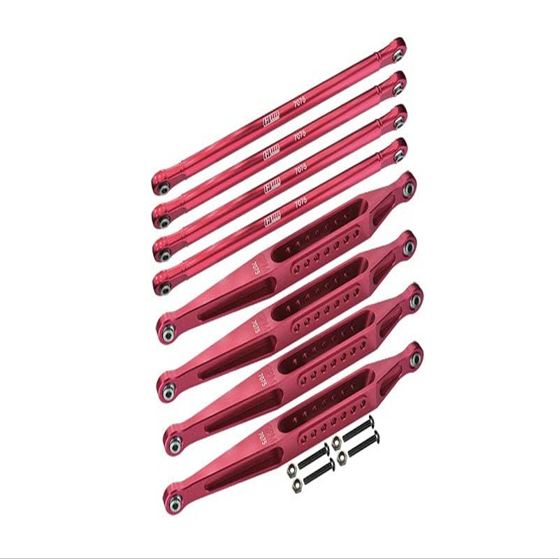 Aluminum 7075-T6 Upper & Lower Link Bar Set for Losi 1:8 LMT 4WD Solid Axle Monster Truck LOS04022 / LMT Grave Digger/Son-uva Digger LOS04021 Upgrades - Red