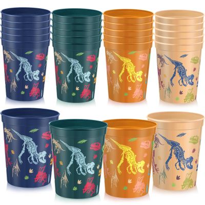 Nuanchu 24 Pack Dinosaur Party Plastic Cups 16 oz Birthday Supplies Dinosaur Tumbler Cup Reusable Plastic Cup for Kid Party Favor Decoration 4 Color