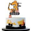 Construction Cake Topper for Boys Girls 3rd Happy Birthday Construction Theme Party Supplies Yellow Glitter Building Truck Tractor Crane Excavator 3 Cake Decorations view 2
