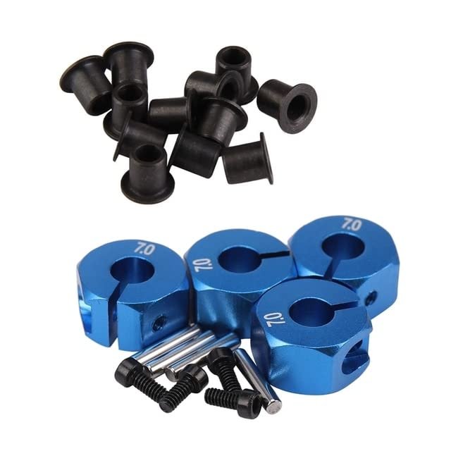 RC Blue Aluminum 7.0 Wheel Hex 12Mm Drive with 12Pcs 02101 Steering Pivot Bushing C-Hub Bushings HSP Spare Parts - (Color: Lemon Yellow)