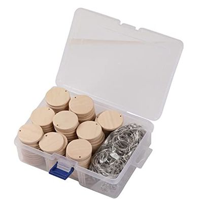100 Pcs Round Wooden Discs with Keychain Wood Tags with Hole Reminder Record Calendar Wood Chips DIY Crafts