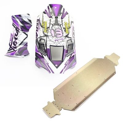 2 Set RC Car Part: 1 Set Car Body Shell Car Cover Tail Wing Spare & 1 Pcs Metal Chassis Body Frame Board - (Color: Colorful)