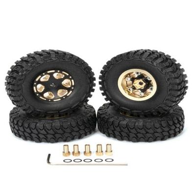 NASITIP 4pcs 54 X 18mm 1.0"" Brass Rims Beadlock Tyres Per 1/24 Rc Crawler Car Axial Scx24 Axi00001 Jimny Receiver Deadbolt - (Color: 4Pcs Set, CN)