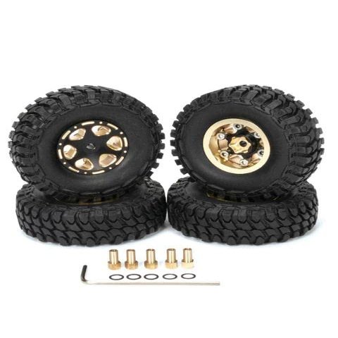 NASITIP 4pcs 54 X 18mm 1.0"" Brass Rims Beadlock Tyres Per 1/24 Rc Crawler Car Axial Scx24 Axi00001 Jimny Receiver Deadbolt - (Color: 4Pcs Set, CN)