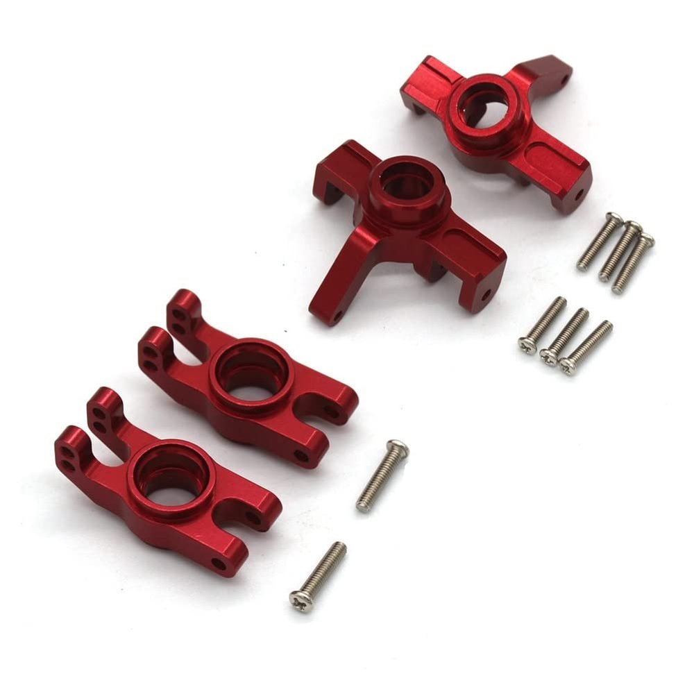 4Pcs Metal Front Steering and Block Rear Hub Carrier for MJX H16 16207 16208 16209 16210 1/16 RC Car Upgrades Parts,Red