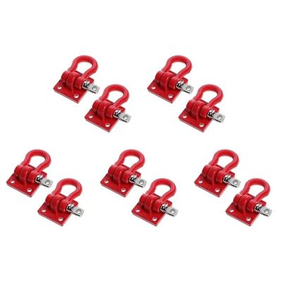 10X Metal Climbing Trailer Tow Hook Hooks Buckle Accessory for 1/10 Scale RC Crawler Truck D90 SCX10 Climbing Car,Red - (Color: Red)