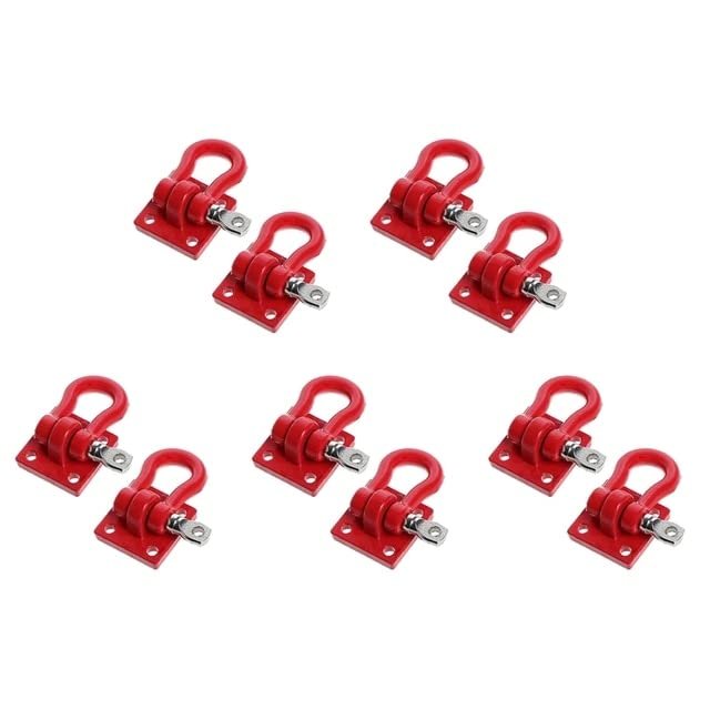 10X Metal Climbing Trailer Tow Hook Hooks Buckle Accessory for 1/10 Scale RC Crawler Truck D90 SCX10 Climbing Car,Red - (Color: Red)