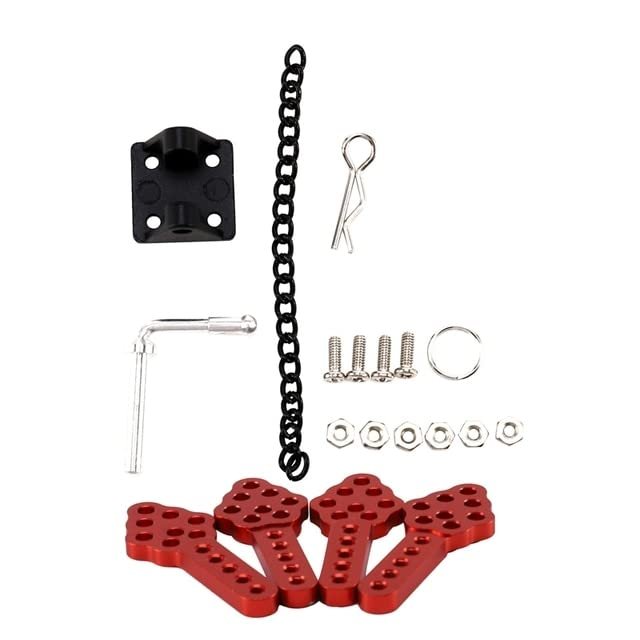 1Set Metal Tow Shackle Trailer Hook for Axial Scx10 & 4Pcs CNC Metal Shock Absorber Mount Adjust Height Angle Stand Red - (Color: Pink)