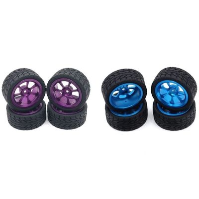2Set 65Mm Metal Wheel Rim + High Grip Rubber Tires Tyres for WTY 144001 A959 A959-B 124019 124018 Blue & Purple - (Color: Lavender)