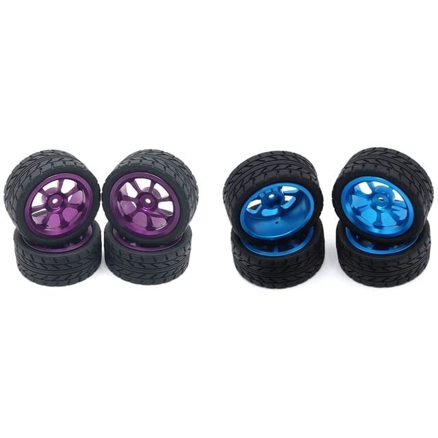 2Set 65Mm Metal Wheel Rim + High Grip Rubber Tires Tyres for WTY 144001 A959 A959-B 124019 124018 Blue & Purple - (Color: Lavender)