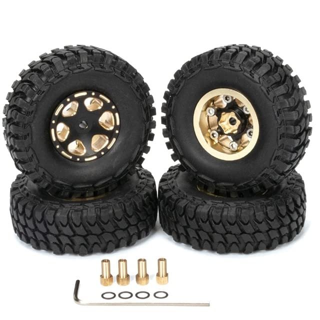 1.0 Brass Wheel Rim Tires All Terrain Parts Kits for 1/18 1/24 RC Crawler Axial SCX24 FMS FCX24 Enduro24 - (Color: As Shown)