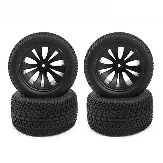 -4Pcs 90Mm Rubber Tires Tyre Wheel for WTY 144001 124019 12428 104001 Haiboxing 16889 SG1601 RC Car Upgrade Parts - (Color: Black)